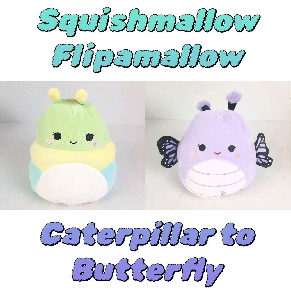 🔥Squishmallows Rutabaga Caterpillar Bibiana Butterfly Flip A Mallow Plush 8"